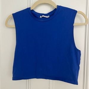 ZARA cropped bright blue tank top